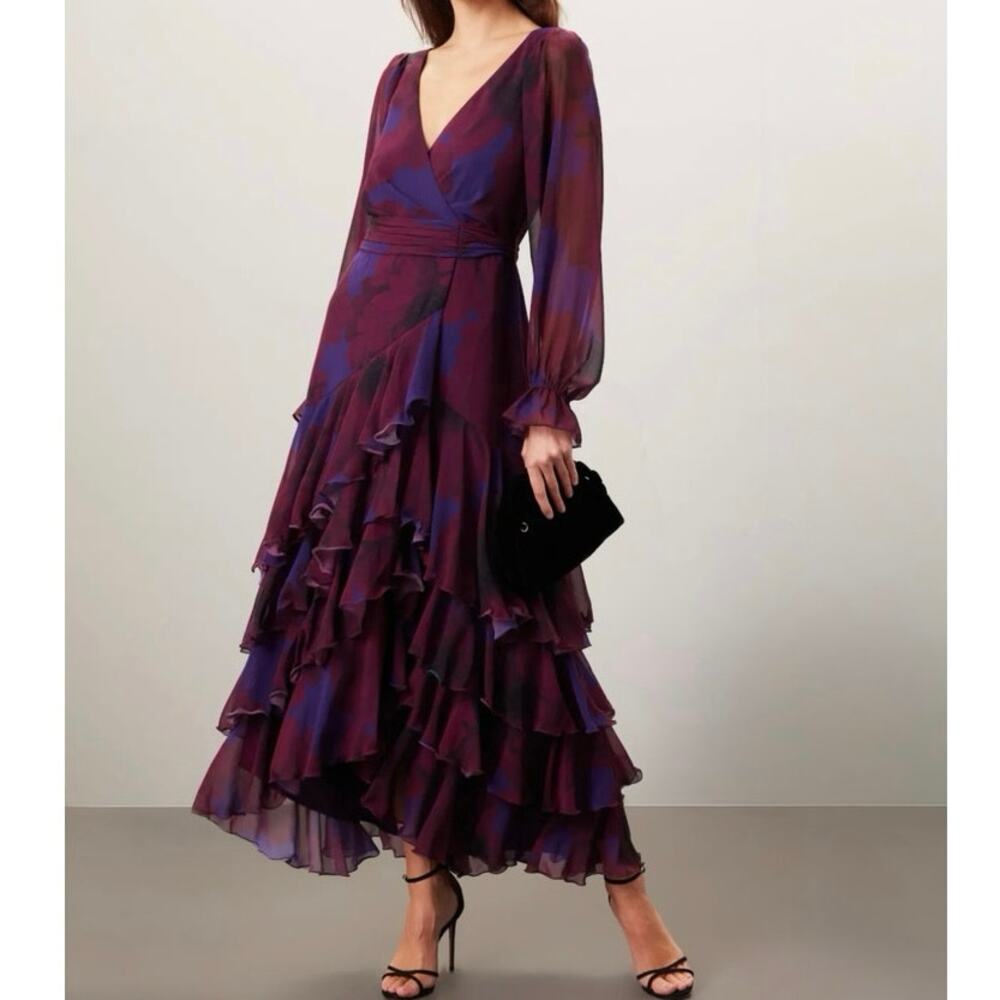 Hutch Kya purple ruffle tiered Wrap Dress Size Small